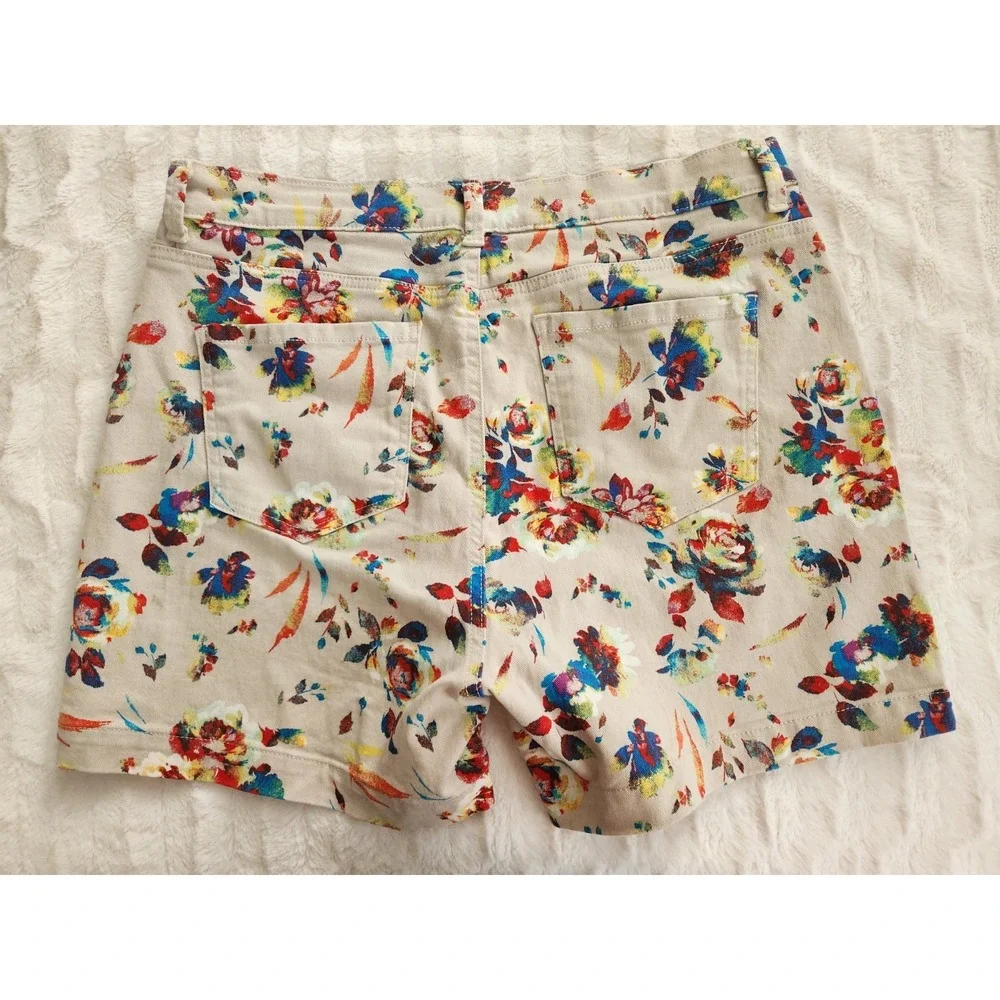 Gloria Vanderbilt Amanda Denim Floral Print Shorts Womens‎ Size 14 Inseam 5